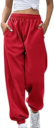 מכנסי קיץ בעלי מותניים גבוהים בשלמות מכנסיים לנשים רופפות מכנסי טרנינג מזדמנים מכנסיים נוחים בצבע אחיד עם כיסים