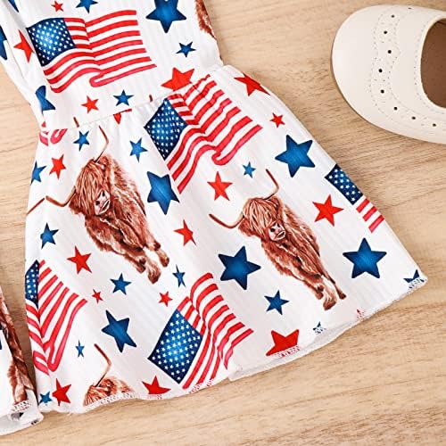 תינוקת פעוטות נובו תלבושת 4 ביולי תלבושת אמריקאית דגל אמריקה מודפס פעמון תחתון רומפר מקשה אחת ללא שרוולים סרבלים סרבל