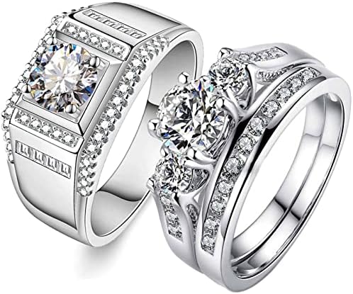 טבעות זוג טבעות תואמות 1 קראט טבעת נישואין סטים עבורו ועבור להקות החתונה שלה