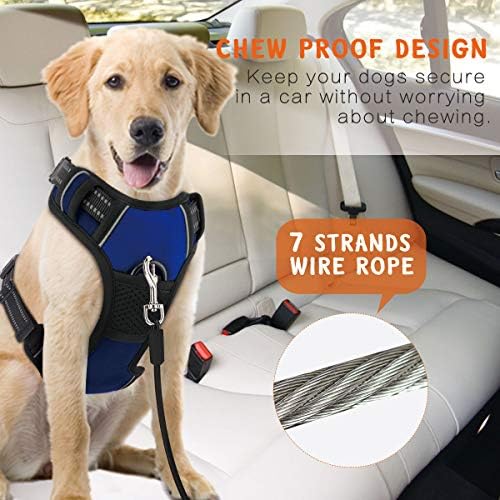 חגורת בטיחות לרכב לחיות מחמד רצועת כלב, 26 אינץ ' חגורת בטיחות פלדה מצופה כבדה איפוק רצועת חבל הוכחה ללעוס