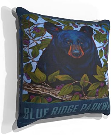 Blue Ridge Parkway Berry Bear Bear Canvas זורק כרית לספה או לספה בבית ומשרד מציור שמן מאת האמן קארי לר 18 x 18.