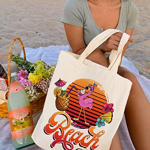 תיק קנבס בקיץ של פלמינגו לילדה - 15 אינץ 'x16 אינץ' - אורן אפל חוף אביזר טוטס טוטס מתנה לנשים - תיק כתפיים לעיצוב