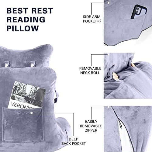 קריאת כרית מיטות כרית עם כרית עם גליל צוואר ניתנת לניתוק וזרוע תמיכה גבוהה יותר לישיבה בספה מיטה או כרית קריאה