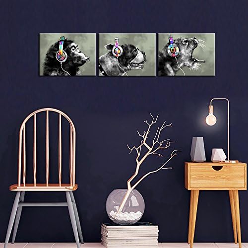 3 חתיכה מודרני גורילה קוף מוסיקה בד אמנות קיר ציור מופשט בעלי החיים שמח כלב ונמר דקור יצירות אמנות תמונה עיצוב
