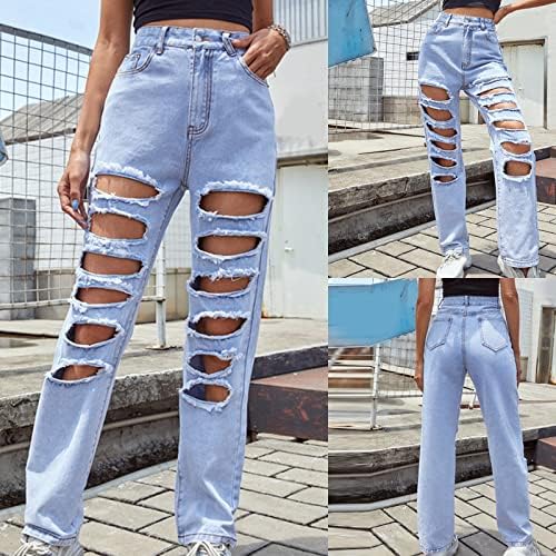 מיאשוי ז 'אן חותלות לנשים פטיט נשים של גבוהה מותן ג' ינס מכנסיים ישר מכנסיים עם חורים קצר ז ' אן מכנסיים לנשים