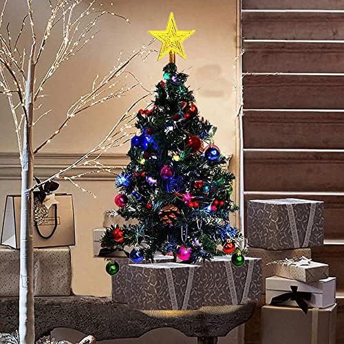 עץ חג המולד המלאכותי של Owroalrh מואר לפני מואר עם חרוטים אורנים וכדורים צבעוניים, עץ חג המולד מיני המופעל על ידי סוללה, נורות