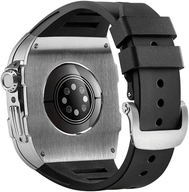 ערכת שינוי יוקרה 44 ממ 45 ממ סט עבור Apple Watch Series 8 7 מארז מתכת של פס סיליקון עבור IWatch SE 6 5 4 גברים רצועת