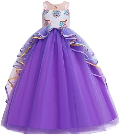 מיריסאם ילדה של חד קרן קשת ארוך טול שמלת חתונה יום הולדת נסיכת קרנבל מסיבת ביצועים ריקוד תחרות כדור שמלות