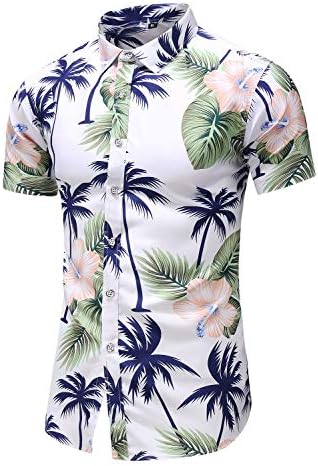 שמאלי גברים מודפס החוף הוואי כפתור למטה רזה מתאים שמלת חולצה