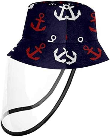 כובע מגן למבוגרים עם מגן פנים, כובע דייג כובע אנטי שמש, דפוס עוגן כחול וינטג '