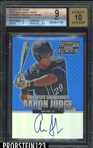 2013 Panini Prizm Aaron Judge Rc Rookie Blue Prizm 48/75 BGS 9 Auto 10 Yankees - כרטיסי חתימה עם סלע בייסבול