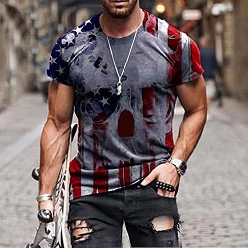 4 ביולי חולצות חולצת טי עם צווארון מזדמן לגברים חולצות טי אימון אתלטי דגל אמריקאי גולגולת 3 טיז גרפי
