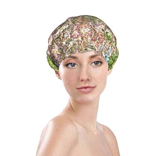 פרחים ורודים על העץ מודפס כובע שיער כובע שיער לשימוש חוזר בכובע אמבטיה כובעי מקלחת אטומים למים לנשים כל אורכי