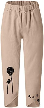 Ruziyyoog מכנסי Capri בצבע אחיד לנשים שרוך מזדמן כותנה פשתן רגל רחבה מכנסיים קצוצים מכנסיים המותניים האלסטיים מכנסיים