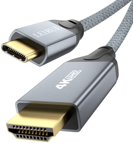 Leirui USB C ל- HDMI כבל 4K 60Hz 10ft Thunderbolt 4/3 ל- HDMI Type-C ל- HDMI ממיר כבל קלוע תמיכה בתלת מימד HDR תואם ל- MacBook