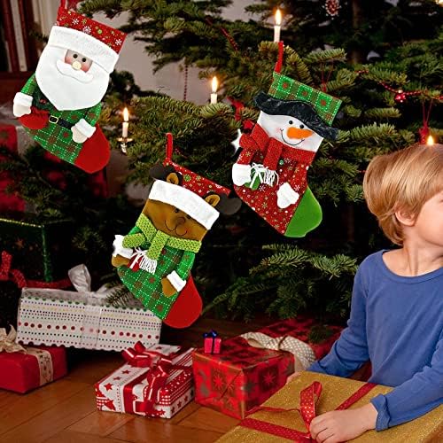 גרבי חג המולד של מייו חג המולד קישוט עץ חג המולד סנטה, איש שלג, איילים דפוס תלת מימד גרב חג מולד עם קישוטים