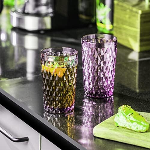 אוורסט גלובלי סגול כוסות שתייה משקאות שתייה של 6 כוסות זכוכית צבעוניות 11oz מובלטות עם דפוס יהלום גיאומטרי צבע מוצק