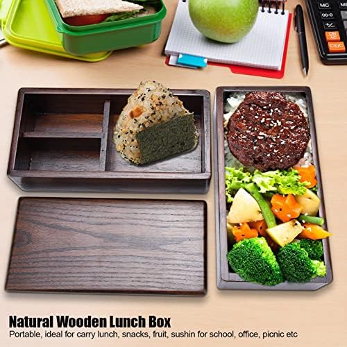 קופסת ארוחת צהריים כפולה מעץ קופסת ארוחת צהריים מעץ טבעי קופסת אוכל שכבה כפולה מלבן מלבן מיכל מזון לפיקניק סושי בנטו