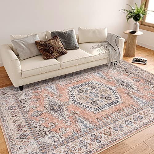 שטיח רחיץ של Valenrug 5x7 - שטיח אזור אוסף עתיק דק במיוחד, שטיחים עמידים בפני כתמים לחדר שינה בסלון, שטיח בוהו