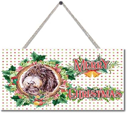 שלטי חג מולד מעץ כלב חמוד הולי זר חווה כניסה כניסה לעץ עץ עיצוב תלויה לחג המולד לטיולים ביתי קפה בר קפה 4 x 8