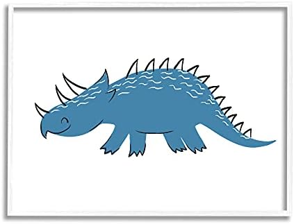 תעשיות סטופל דינוזאור כחול שמח זוחל ילדים ממוסמר, עוצב על ידי זיווי לי אמנות קיר ממוסגרת לבנה, 11 על 14