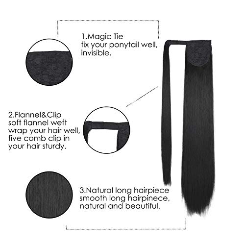 סייקאה קליפ קוקו הארכת לעטוף סביב ארוך ישר פוני זנב שיער סינטטי פאה עבור נשים 35 אינץ צבע שחור חום