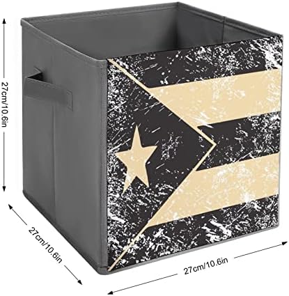 דגל רטרו פוארטו ריקו שחור פחי אחסון מתקפלים יסודות קוביות אחסון בדים קופסאות מארגנים עם ידיות עם ידיות
