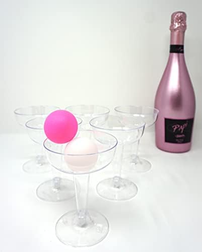 Merz67 Pong-Secco Ping-Pong משחק שתייה 12 משקפי שמפניה, 2 כדורים ותרמיל שרוך, ורוד