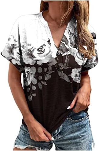 חולצת טי קיץ נשים אופנה חולצה מודפסת V כפתור צוואר