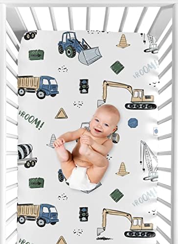 ג'וג'ו מתוק מעצב משאית בנייה נער מצויד גיליון עריסה תינוק או פעוטות מיטת פעוטות - תחבורה אפור צהוב שחור כחול וירוק