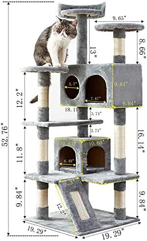 חתול מגדל, 52.76 סנטימטרים חתול עץ עם סיסל גירוד לוח, חתול עץ גרדן עם מרופד פלטפורמה, 2 יוקרה דירות, עבור חתלתול,