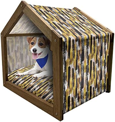 אמבסון מעגל גיאומטרי בית כלבים מעץ, עגול נשי משובח פסטל עם נקודות כדוריות מפיצות אמנות, מלונה כלבים ניידת מקורה