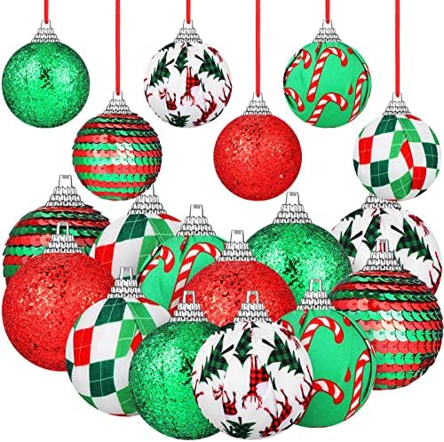12 חתיכות כדורי חג המולד קישוטים כדורי חג המולד קישוט עץ עץ אדום בופלו משובץ קישוט קישוט נצנץ חג המולד קישוטי תלייה