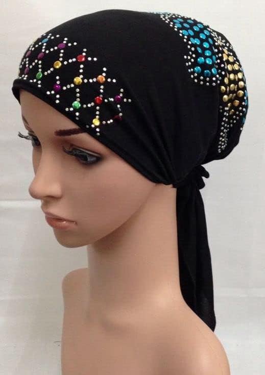 אופנה MSBRIC נשים Rhininestone תחבושת כובעי חיג'אב פנימיים מוסלמים כובעי תחתונים אסלאמיים כובעי ראש ערבי