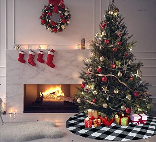 Seneneny 48 אינץ 'חצאית עץ חג המולד משובצת באפלו - מחצלת עץ עץ משובצת 3 אינץ