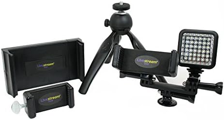 Livestream Gear® - חצובה מכשיר כפול עם נורית LED לזרם או וידאו, כך שיתאים לטלפונים רגילים וגדולים, טאבלטים.