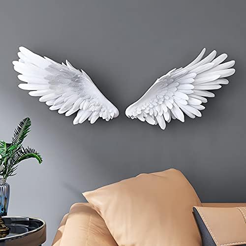 SUN RDPP ANGEL כנפי עיצוב קיר, תלת מימד מלאכים לבנים גדולים כנפיים פסלי קיר תפאורה לאמנות, קישוט פסל כנפי מלאך לחדר שינה בסלון