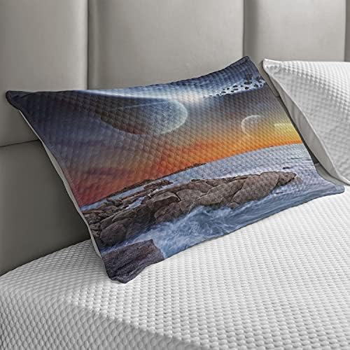 Ambesonne Galaxy Cullowcover כרית, נוף נוף של כוכב הלכת מנושא חדר אוקיינוס ​​חוף סלעי, מכסה כרית מבטא קווין בגודל קווין