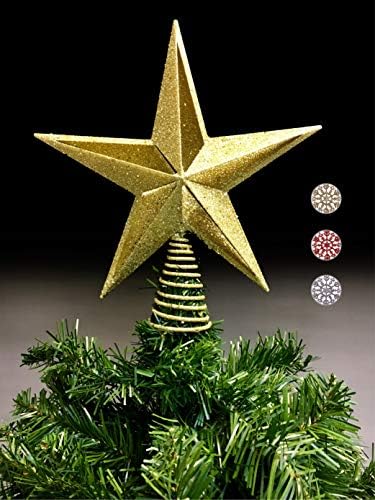 מסורות חג מולד בגודל 10 אינץ 'זהב נצץ פיליגרן כוכב חג המולד כוכב טופר לעץ גדול 6 רגל -8 רגל/קישוטים לעיצוב הבית