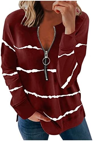 שרוול ארוך שרוול ארוך חצי רוכסן סוודר גברות נשים לבוש סווטשירט רופף רופף בגדים מפוספסים חולצות טוניקה מרושלות