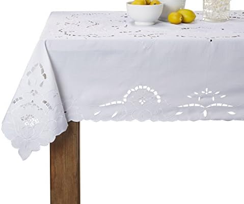 פשתן סגול ספיר עיצוב רקום שולחן שולחן גודל: 60 x 120, צבע: לבן