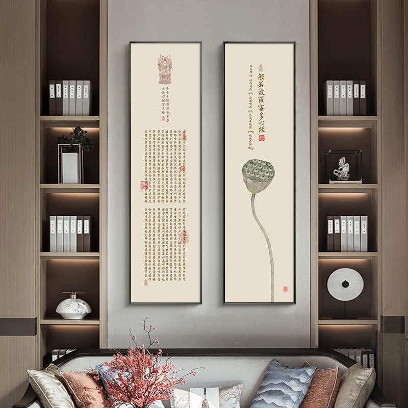 חדש סיני-סגנון סלון מרובע דקורטיבי ציור תה חדר לוטוס זן תליית ציור משרד סיני פנג שואי דיו סוטרת לב קליגרפיה וציור