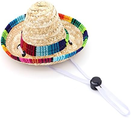 Ueetek כובע סומבררו כלב מסוגנן, כובע קוספליי צ'יוואווה מתכוונן, קישוט מסיבות מקסיקני לכלבי כלבי חיות מחמד יום הולדת לחג