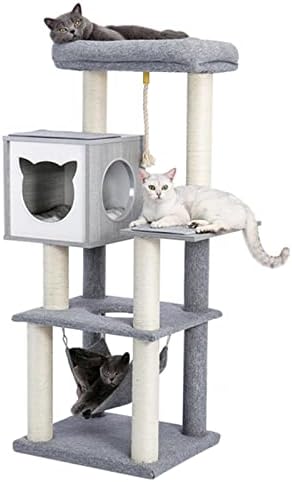 מגדלי חתולים, עץ חתול בגודל 52 אינץ 'עם ערסל לעץ חתול חתול גדול וחתולים לחתולים קטנים, עץ חתול מגרד משחק דירה