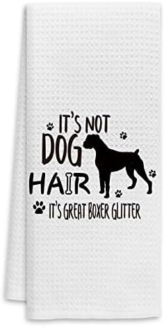 זה לא שיער כלב זה מתאגרף נהדר נצנצים מגבות יד מגבות מטבח מגבות, מגבות עיצוב כלבים מצחיקות, חובבי כלבים כלבים אמהות