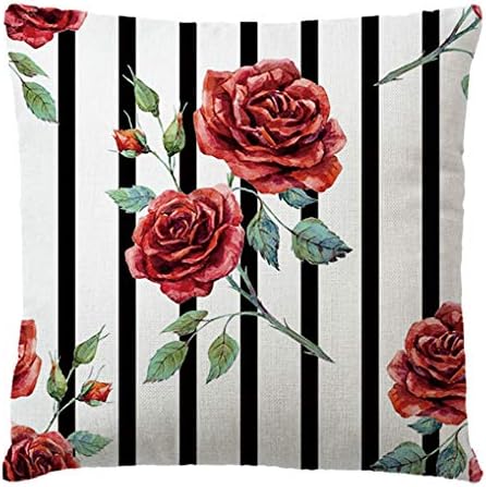 7 קולורורומוננטי ורד זריקת כרית כרית מכסה פסים שחור ולבן קישודים פרחים ורדים אדומים בית חווה בית כרית כרית כרית 18