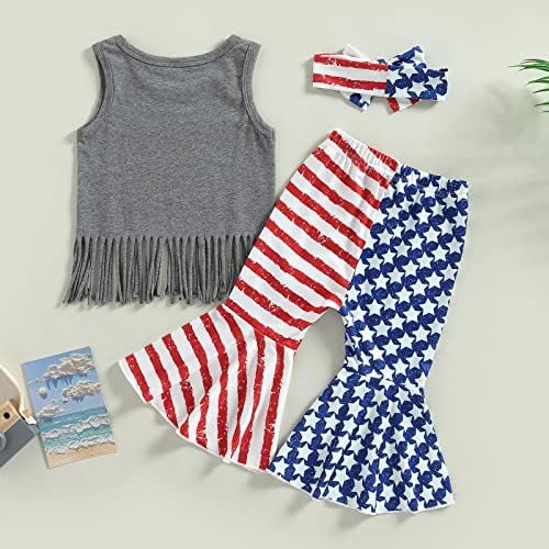 תלבושת 4 ביולי פעוטת פעוטות גופיות ללא שרוולים גופיות ומכנסיים מתרחבים סטיות פעמונים סט דגל אמריקאי