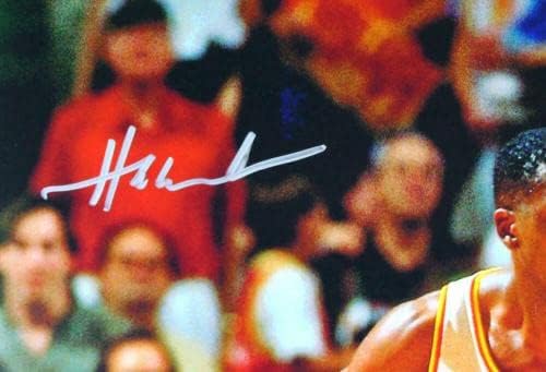 Hakeem Olajuwon יוסטון רוקטס עם חתימה 16x20 פוסט למעלה - JSA W *כסף - תמונות NBA עם חתימה
