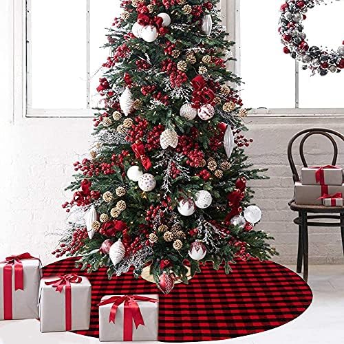 U-Buyhouse לקישוטי חג המולד לחג בופלו בדוק שחור אדום לקישוטים למסיבות חצאית עץ חג המולד משובצת באפלו