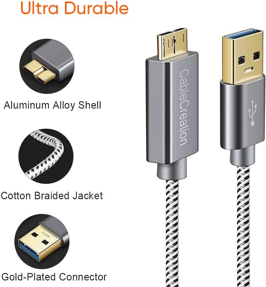 צרור - 2 פריטים: כבל כונן קשיח USB 1ft + 60 יחידות כבלים קשרים 6 אינץ '